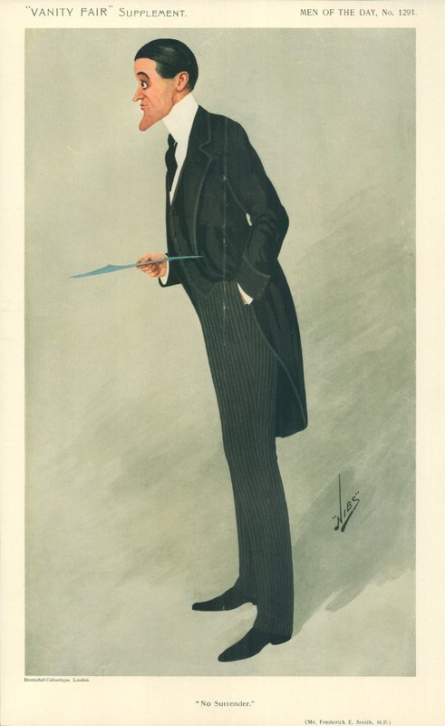 Mr. Frederick E. Smith, No surrender, 16 de enero de 1907, caricatura de Vanity Fair de Leslie Matthew Ward