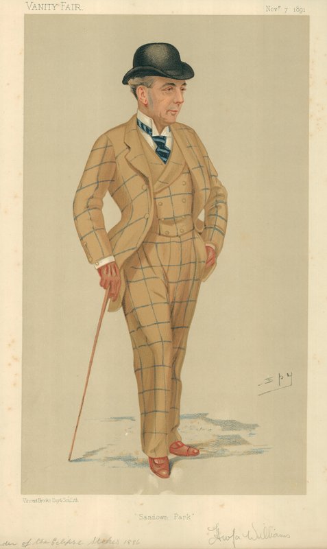 Mr Hwfa Williams, Sandown Park, 7 de noviembre de 1891, caricatura de Vanity Fair de Leslie Matthew Ward