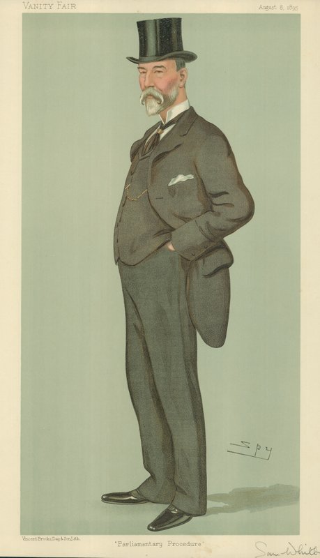 Sr. Samuel Whitbread, procedimiento parlamentario, 8 de agosto de 1895, caricatura de Vanity Fair de Leslie Matthew Ward