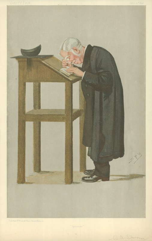 Mr W A Spooner, Spooner, 21 de abril de 1898, caricatura de Vanity Fair de Leslie Matthew Ward