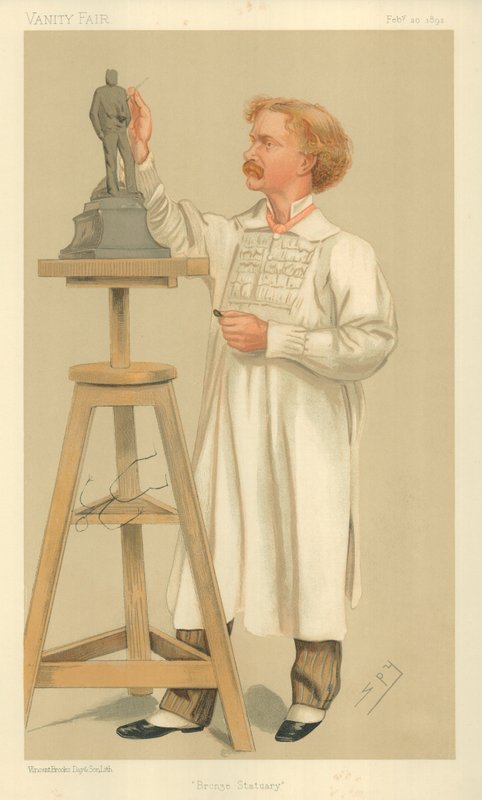 Mr William Hamo Thornycroft, estatuaria de bronce, 20 de febrero de 1892, caricatura de Vanity Fair de Leslie Matthew Ward