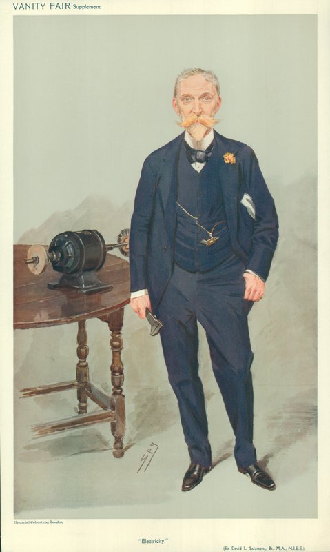 Sir David L Salomons, Electricidad, nd, caricatura de Vanity Fair de Leslie Matthew Ward