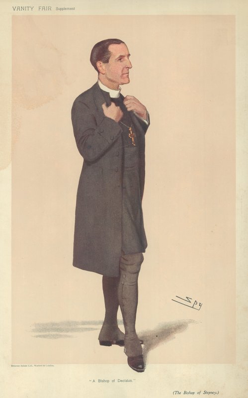 El obispo de Stepney, un obispo de decisión, 19 de abril de 1906, caricatura de Vanity Fair de Leslie Matthew Ward