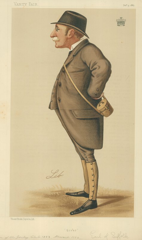 El Conde de Suffolk y Berkshire, Dover, 31 de diciembre de 1887, caricatura de Vanity Fair de Liborio Prosperi