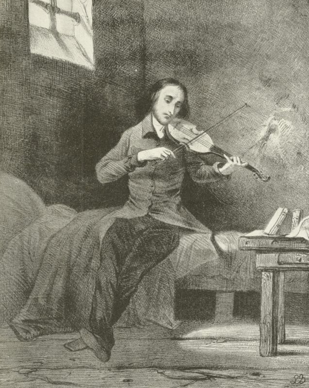 Paganini en Prisión (grabado) de Louis Boulanger