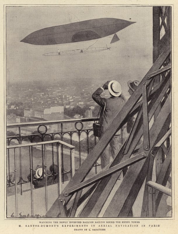 Experimentos de M Santos-Dumont en navegación aérea en París de Louis Remy Sabattier