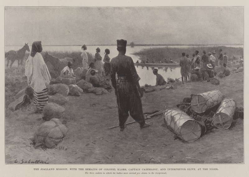 La misión de Joalland, con los restos del Coronel Klobb, el Capitán Cazemajou y el intérprete Olive, en el Níger de Louis Remy Sabattier