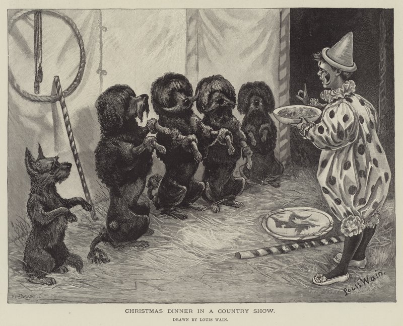 Cena de Navidad en una feria rural de Louis Wain