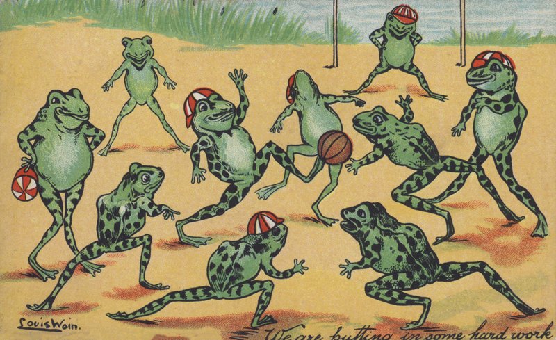 Ranas jugando al fútbol de Louis Wain