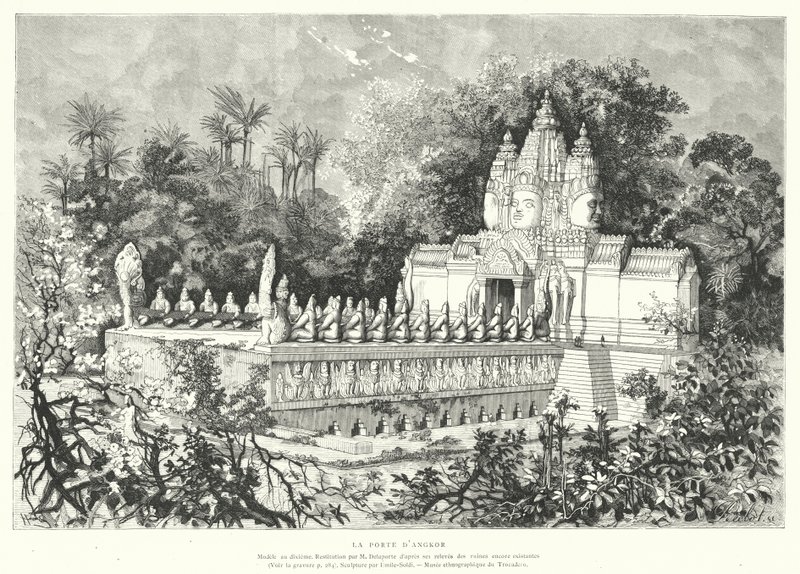 Puerta de Angkor, Camboya (grabado) de Louis (after) Delaporte