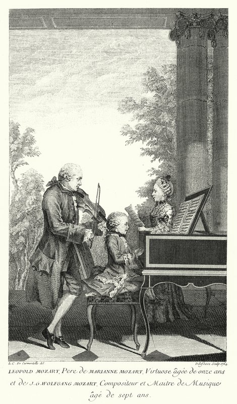 Leopold Mozart tocando música con su hija Marianne y su hijo Wolfgang de Louis Carrogis (after) Carmontelle