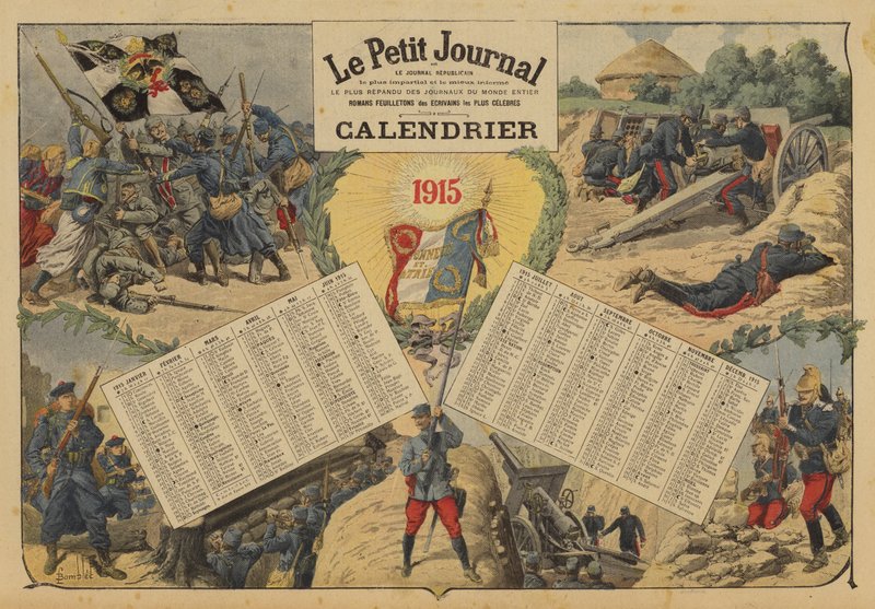 Calendario de 1915, con escenas de campos de batalla de la Primera Guerra Mundial de Louis Charles (after) Bombled