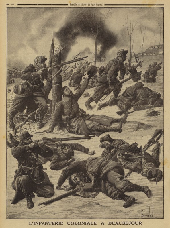 Infantería colonial francesa luchando en Beauséjour, Primera Guerra Mundial de Louis Charles (after) Bombled