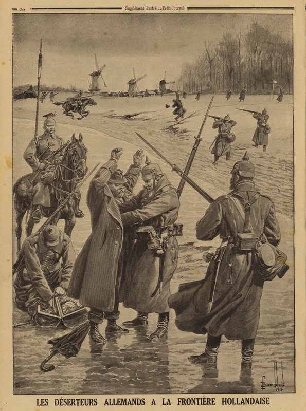 Desertores del ejército alemán siendo apresados en la frontera holandesa, Primera Guerra Mundial de Louis Charles (after) Bombled