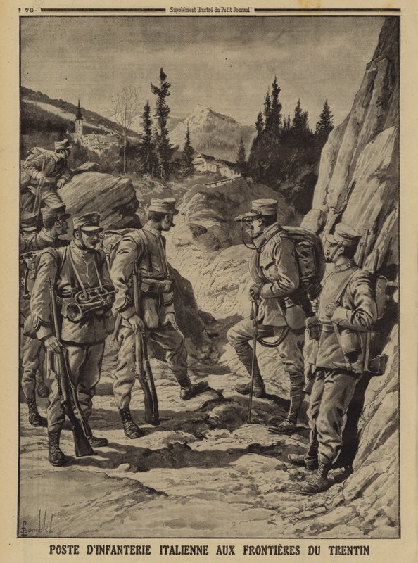 Puesto de infantería italiana en la frontera de Trentino, Primera Guerra Mundial de Louis Charles (after) Bombled