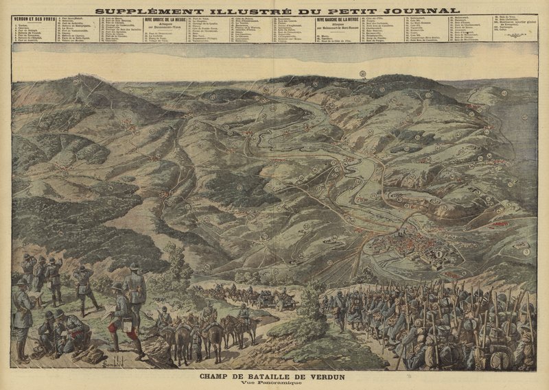 Vista panorámica del campo de batalla de Verdún, Francia, Primera Guerra Mundial de Louis Charles (after) Bombled