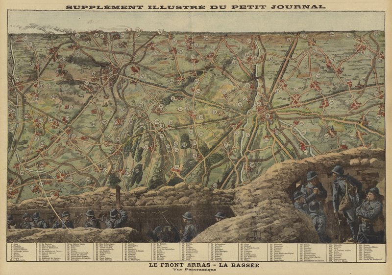 Vista panorámica del sector del Frente Occidental entre Arras y La Bassée, Francia, Primera Guerra Mundial de Louis Charles (after) Bombled