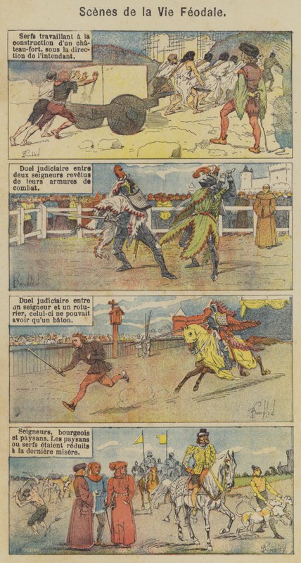 Escenas de la vida feudal (litografía en color) de Louis Charles (after) Bombled