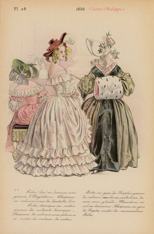 Moda francesa: 1838, Louis-Philippe (litografía en color) de Louis Colas