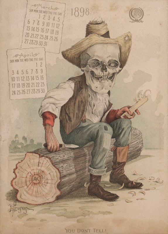 Tallando un trozo de madera, ilustración para el Calendario Antikamnia de Louis Crucius or Crusuius