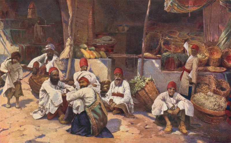 Una tienda persa (litografía en color) de Louis Fairfax Muckley