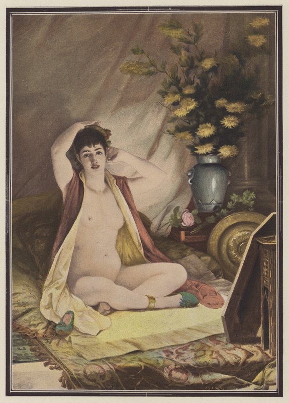 Antes del espejo (litografía en color) de Louis Jacquesson de La Chevreuse