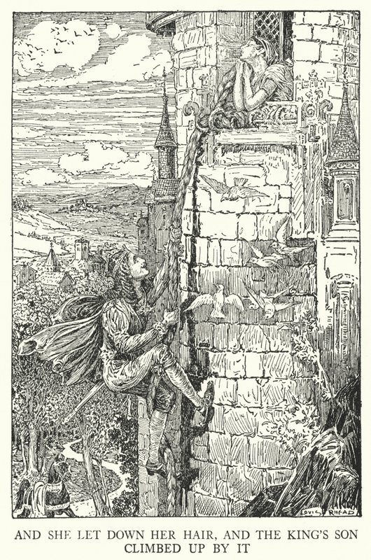 Y ella soltó su cabello, y el hijo del rey subió por él de Louis John Rhead