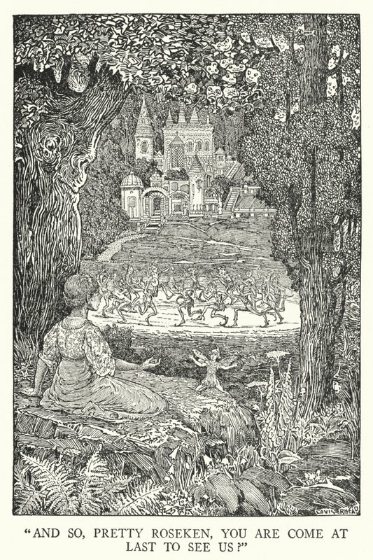 "Y así, linda Roseken, ¿has venido por fin a vernos?" (litografía) de Louis John Rhead