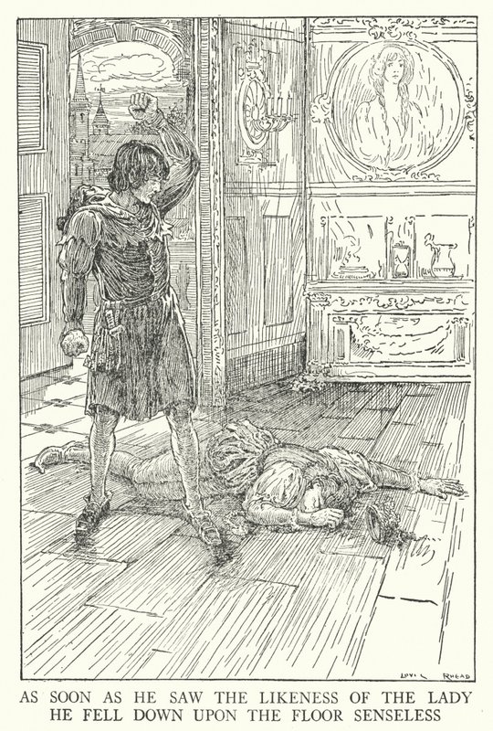Tan pronto como vio la semejanza de la dama, cayó al suelo sin sentido de Louis John Rhead