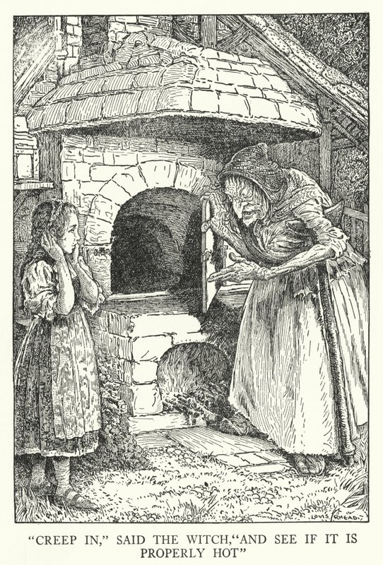 "Métete," dijo la bruja, "Y ve si está lo suficientemente caliente" de Louis John Rhead