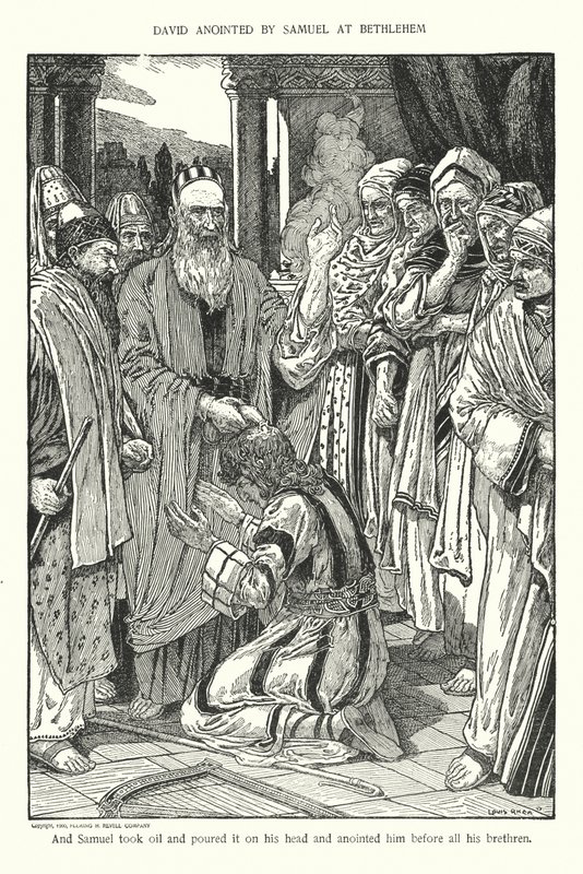 David ungido por Samuel en Belén (litografía) de Louis John Rhead