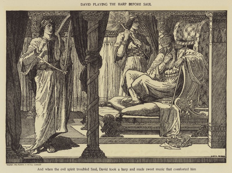 David tocando el arpa ante Saúl de Louis John Rhead