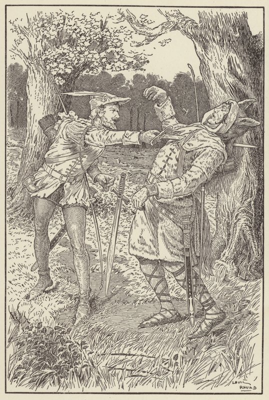 Robin atravesó el cuerpo de Sir Guy con su espada de Louis John Rhead