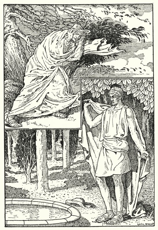 El viento del Norte y el Sol (litografía) de Louis John Rhead