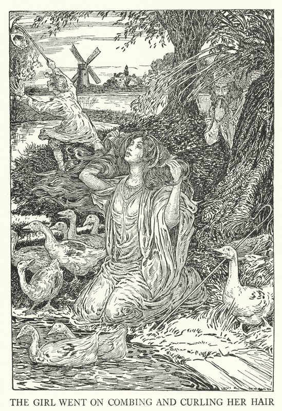 La niña siguió peinando y rizando su cabello (litografía) de Louis John Rhead