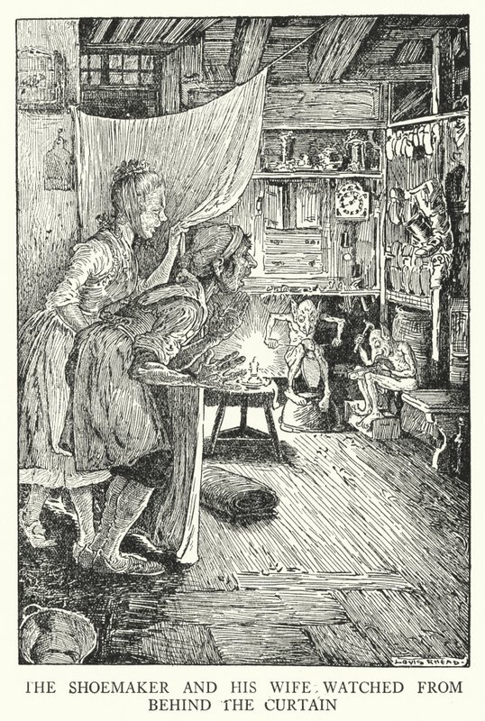 El zapatero y su esposa miraban desde detrás de la cortina de Louis John Rhead