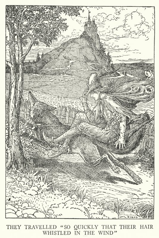 Viajaron "tan rápido que su cabello silbaba en el viento" de Louis John Rhead