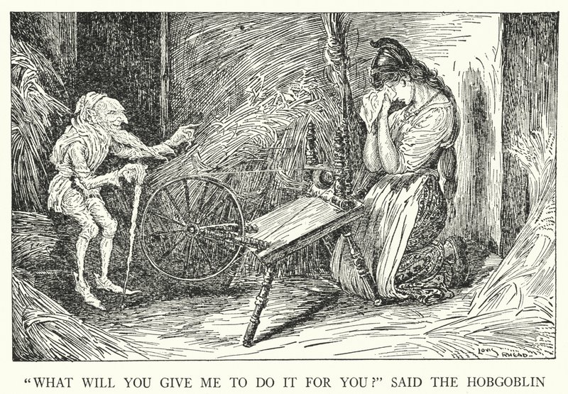 "¿Qué me darás para que lo haga por ti?" dijo el Duende (litografía) de Louis John Rhead