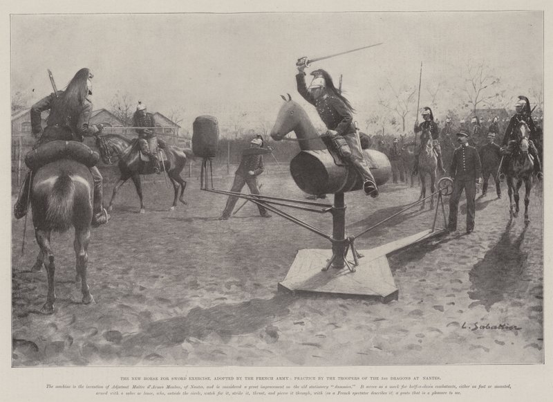 El nuevo caballo para el ejercicio de espada, adoptado por el ejército francés, práctica por los soldados del 3º Dragones en Nantes de Louis Remy Sabattier