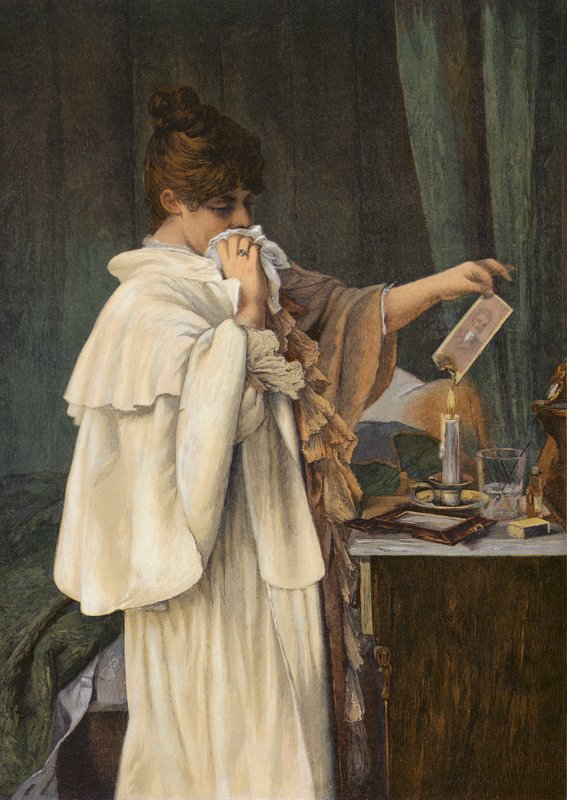 "All Over", Chica quemando el retrato de su amante una vez terminada su aventura (litografía en color) de Louise Max Ehrler