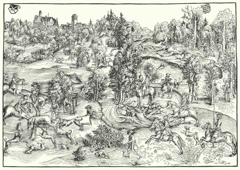 Caza de ciervos en un parque de ciervos o paisaje de Lucas the Elder (after) Cranach