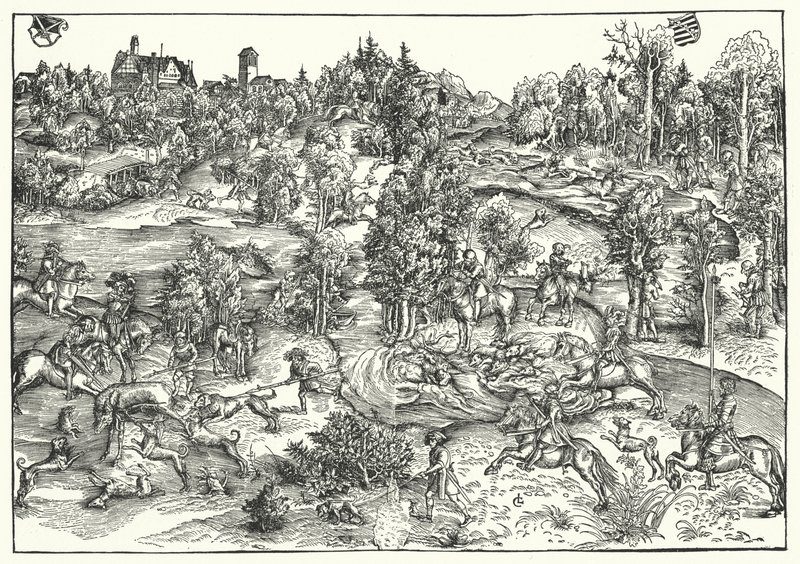 La caza del ciervo de Lucas the Elder (after) Cranach