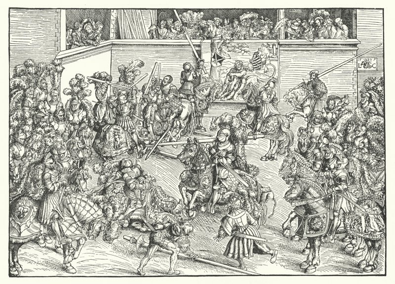 El torneo con el tapiz de Sansón y el león de Lucas the Elder (after) Cranach