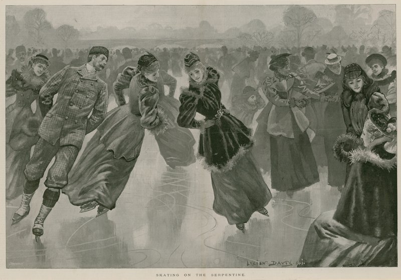 Patinaje en el Serpentine, Hyde Park, Londres (grabado) de Lucien Davis