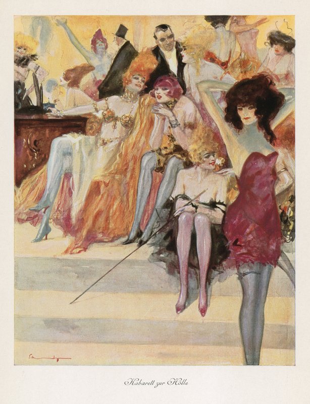Cabaret en el infierno (litografía en color) de Ludwig Lutz Ehrenberger