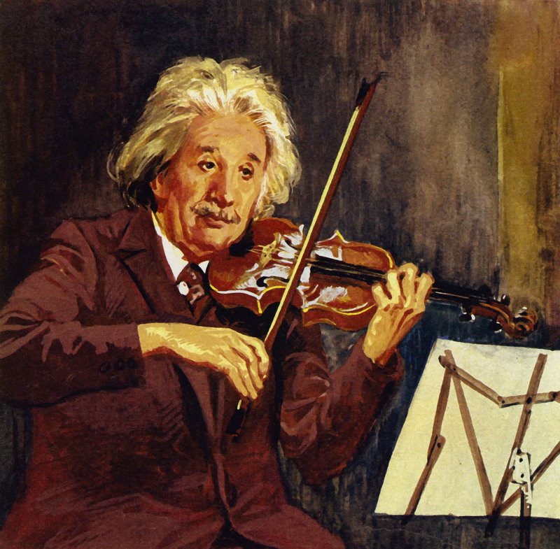 Albert Einstein tocando el violín (litografía en color) de Luis Arcas Brauner