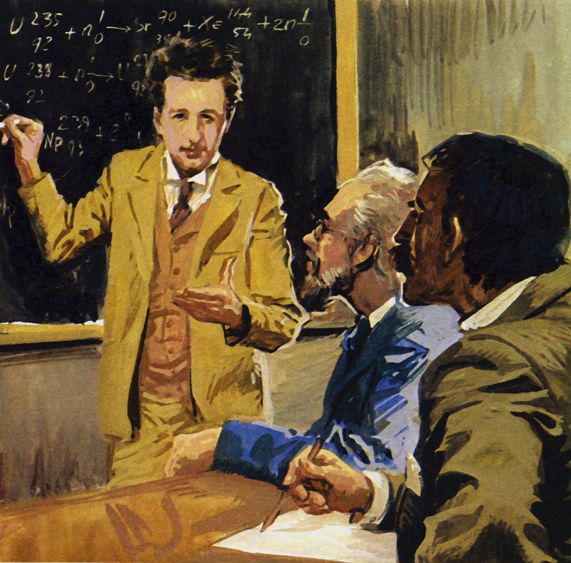 Albert Einstein se licenció en matemáticas y física (litografía en color) de Luis Arcas Brauner