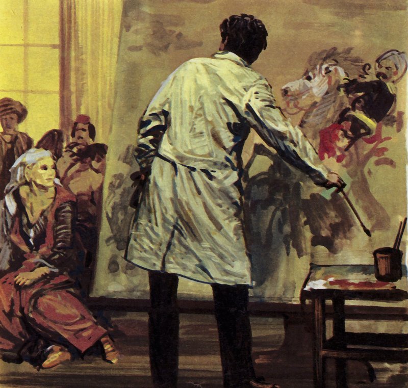 Eugene Delacroix pasó año y medio pintando "La masacre de Scio" (litografía en color) de Luis Arcas Brauner