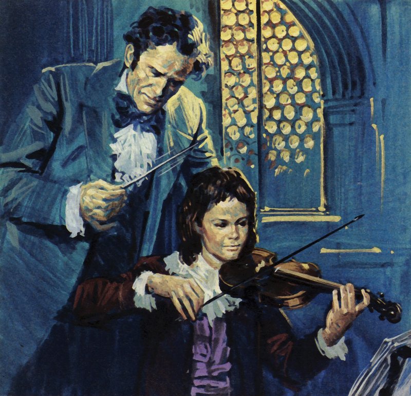 Eugene Delacroix era un niño frágil que mostró un talento precoz para el violín (litografía en color) de Luis Arcas Brauner