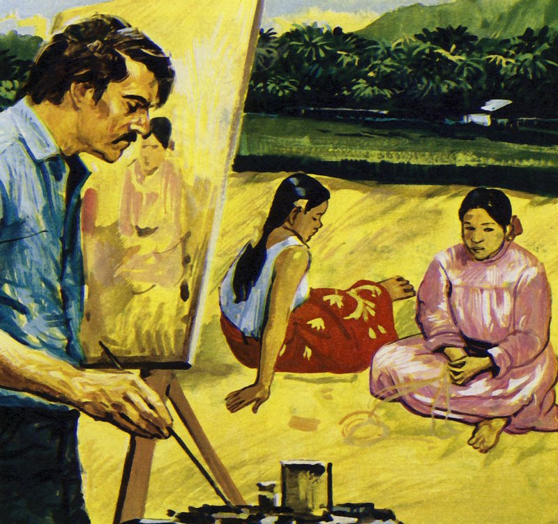 Gauguin pintó niñas nativas en Tahití (litografía en color) de Luis Arcas Brauner